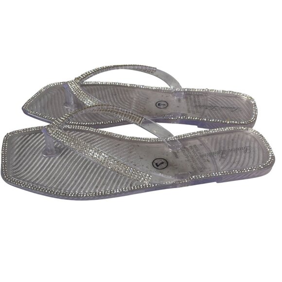 Lauren Lorraine Clear Rhinestone Flip Flop Sandals Size 7 Beach Wedding Glam - Picture 2 of 5